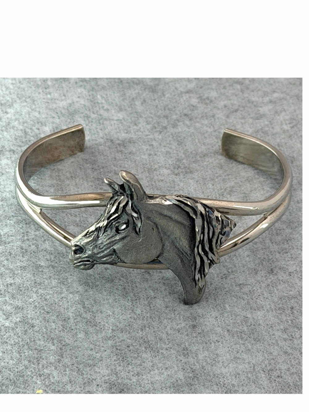 Vintage Silver Tone Horse Head Open Cuff Bracelet © EJC 390 Equestrian Western